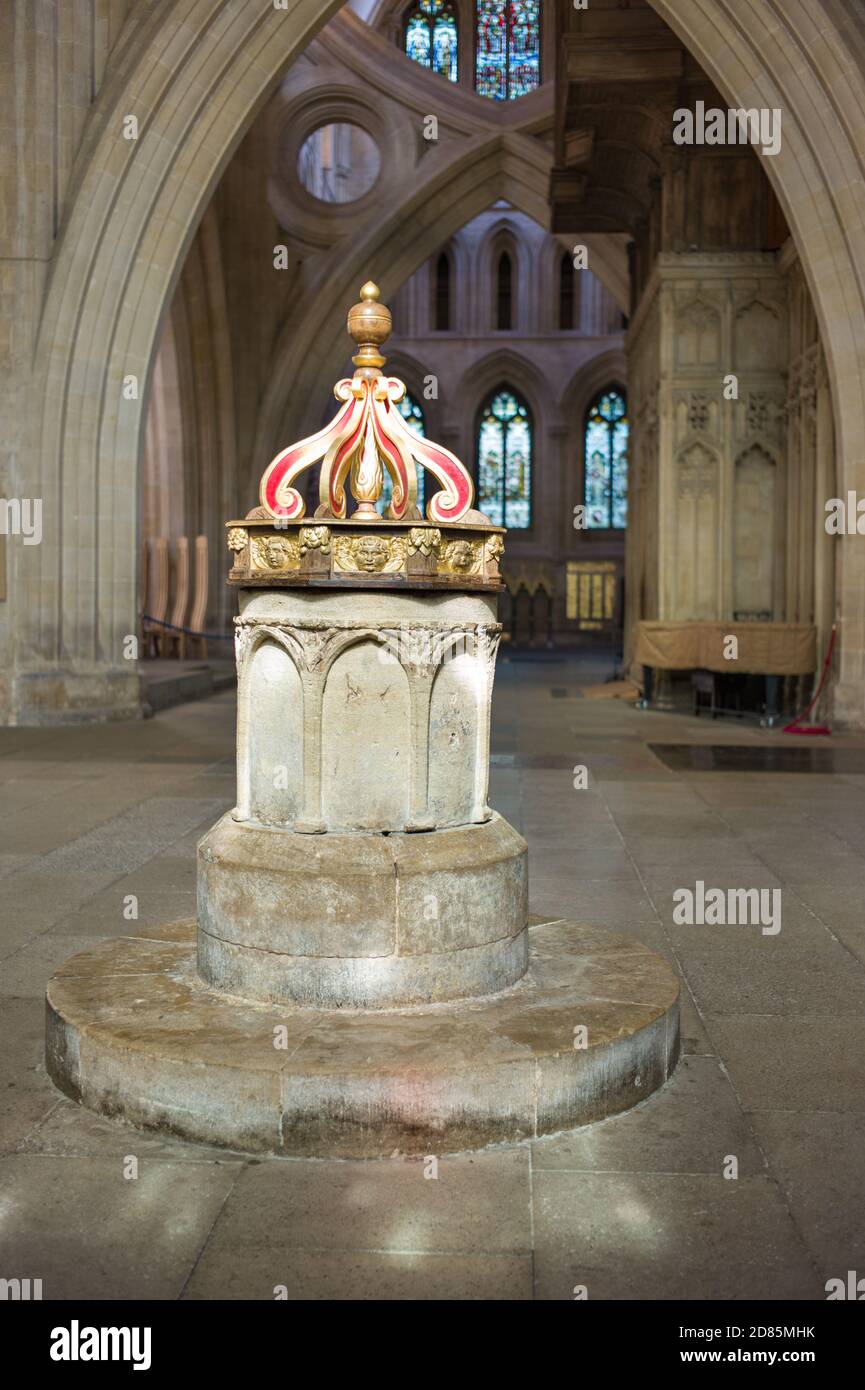 Sächsische Schrift in der Wells Cathedral in Somerset UK Stockfoto