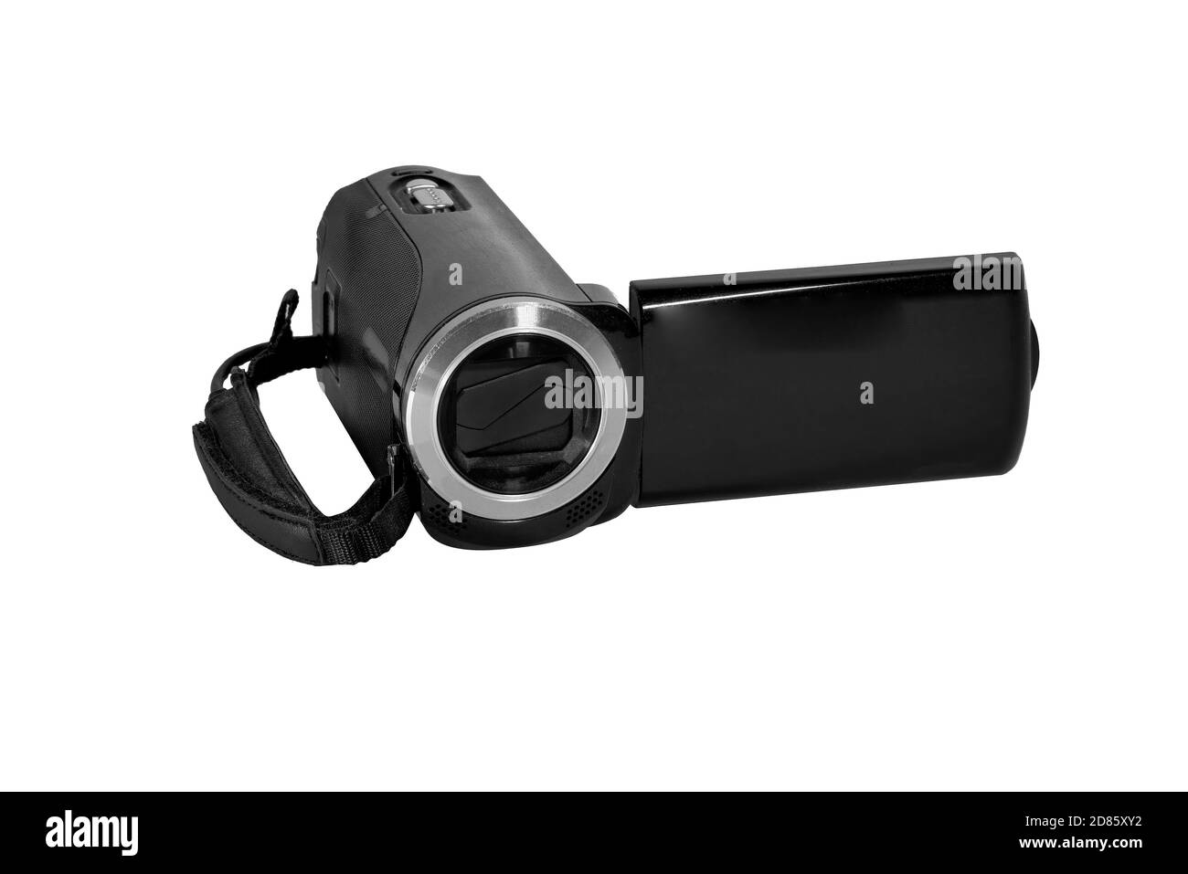 Handycam oder handliche Kamera auf weißem Hintergrund isoliert. Stockfoto