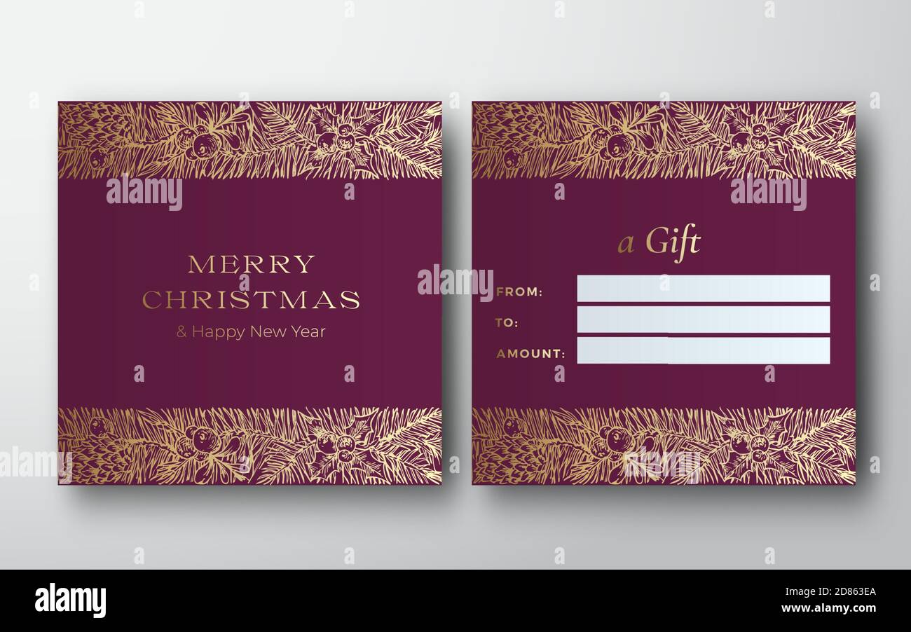 Weihnachten Abstrakte Skizze Dekoration Vektor Grußkarte Hintergrund. Design-Layout für Vorder- und Rückseite mit Typografie. Weiche Schatten mit Hand gezeichnet Stock Vektor