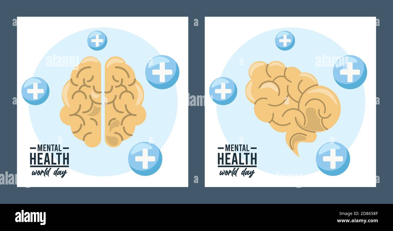 Welt psychische Gesundheit Tag Kampagne mit Gehirnen Vektor Illustration Design Stock Vektor