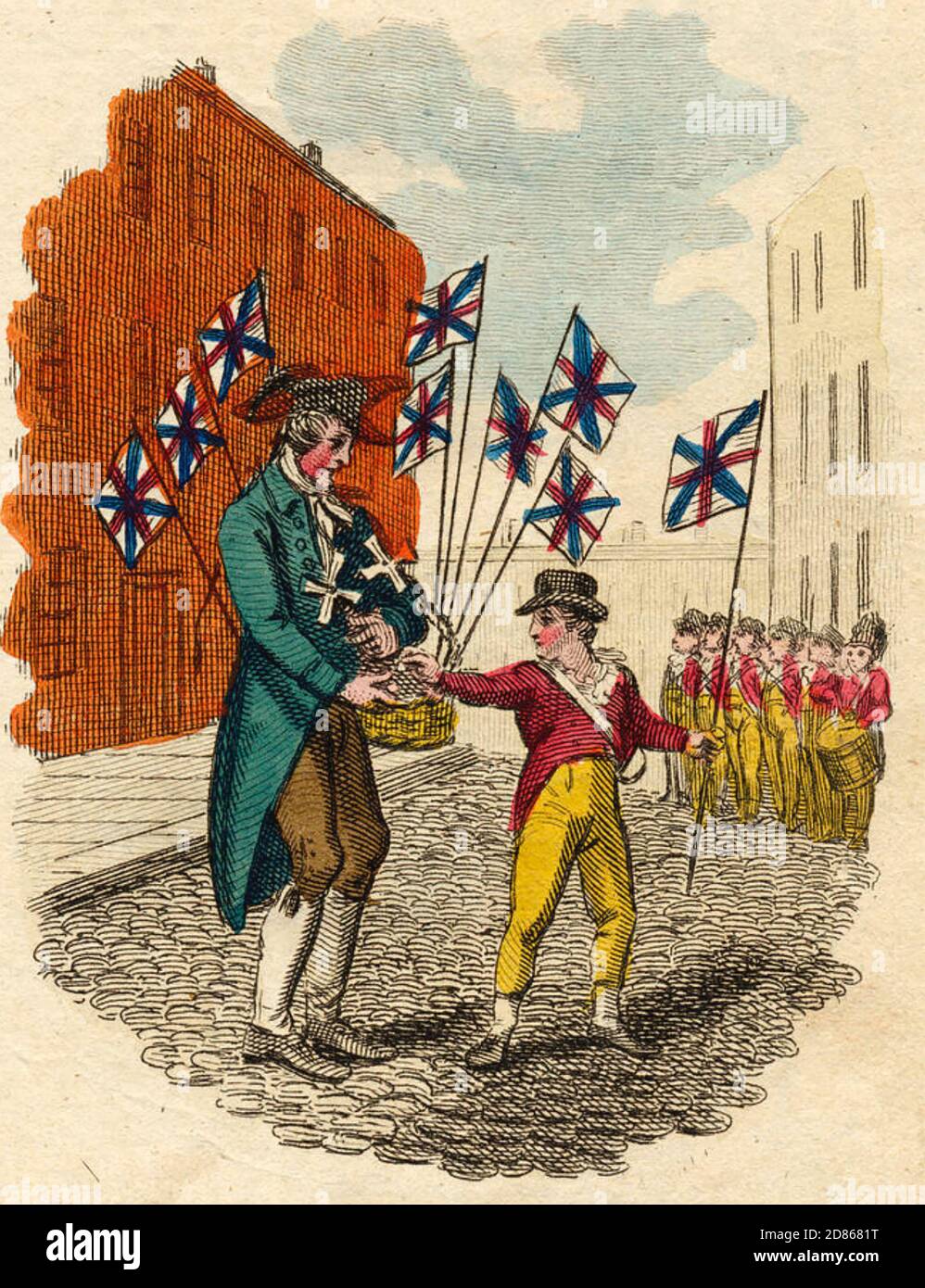 FLAG SELLER aus 'The Itinerant Traders of London' von William Craig, veröffentlicht 1804. Stockfoto
