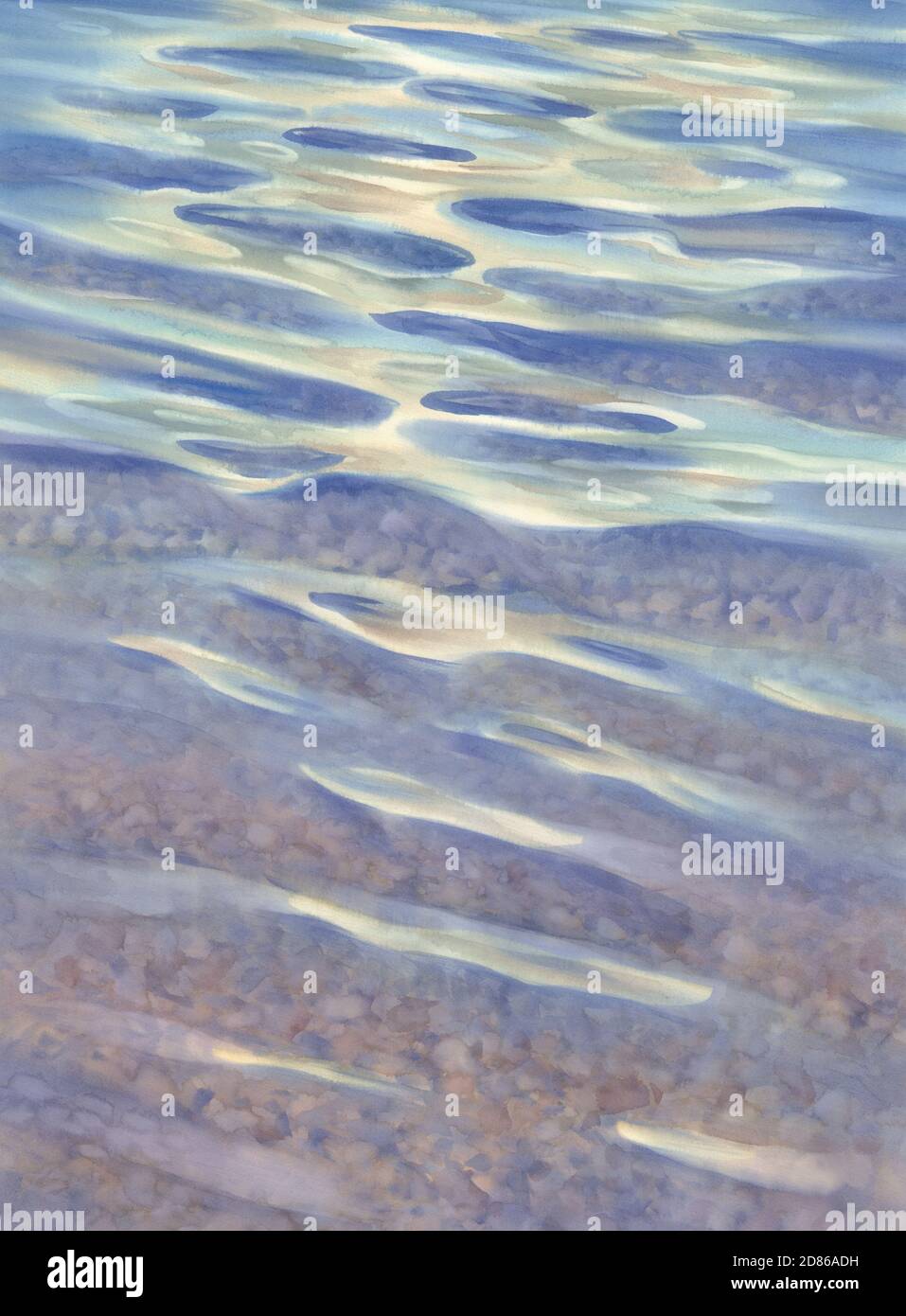 Sonnige Wasser mit transparenten Wellen Aquarell Hintergrund Stockfoto