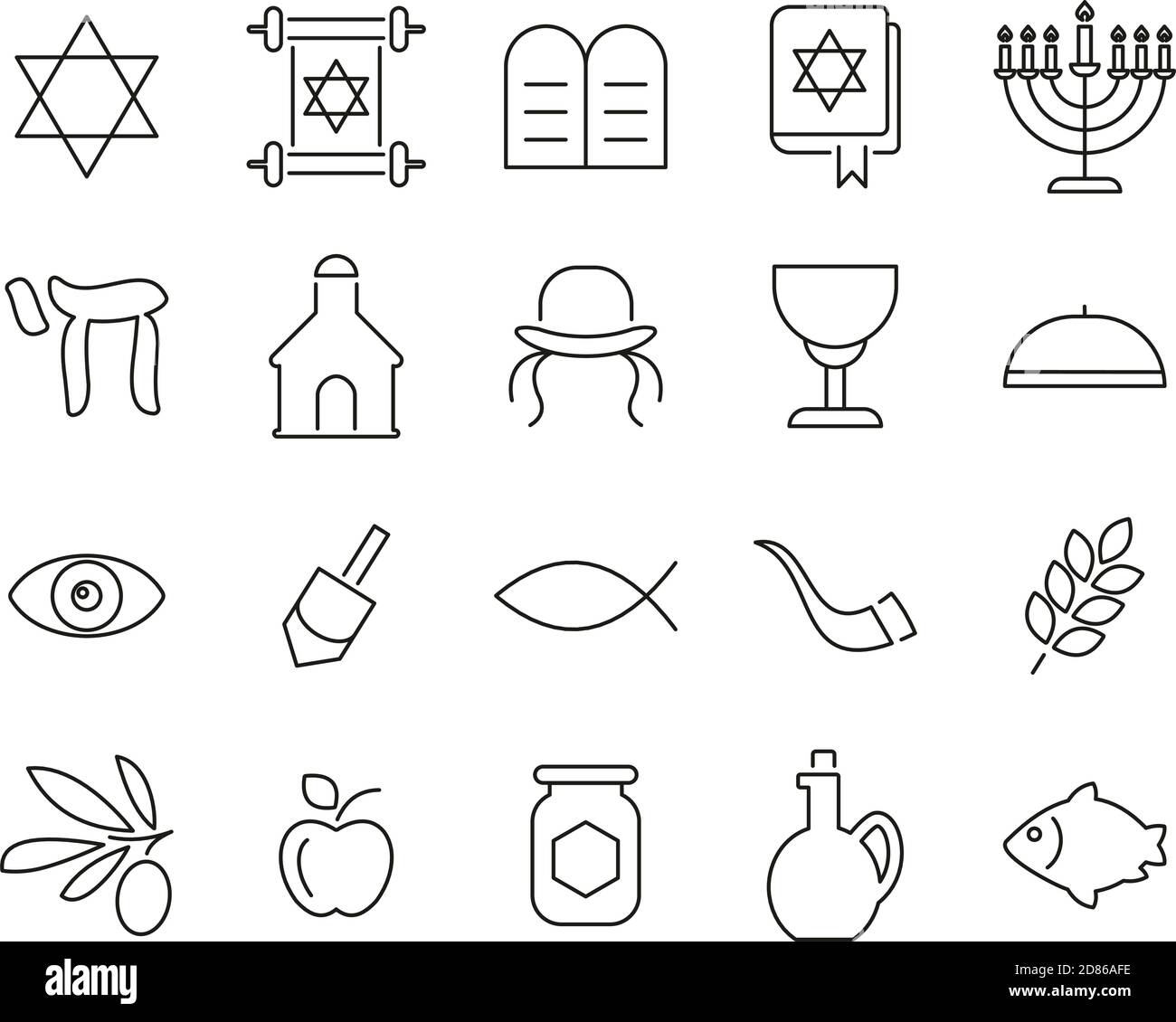Judentum Religion & Religiöse Gegenstände Ikonen Schwarz & Weiß Dünn Zeilensatz Groß Stock Vektor