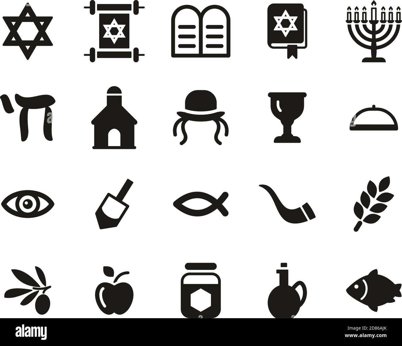 Judentum Religion & Religiöse Gegenstände Ikonen Schwarz & Weiß Set Groß Stock Vektor