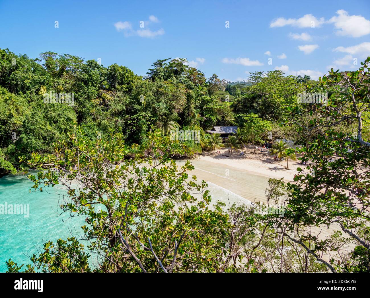 Frenchman's Cove Beach, erhöhte Aussicht, Portland Parish, Jamaika Stockfoto