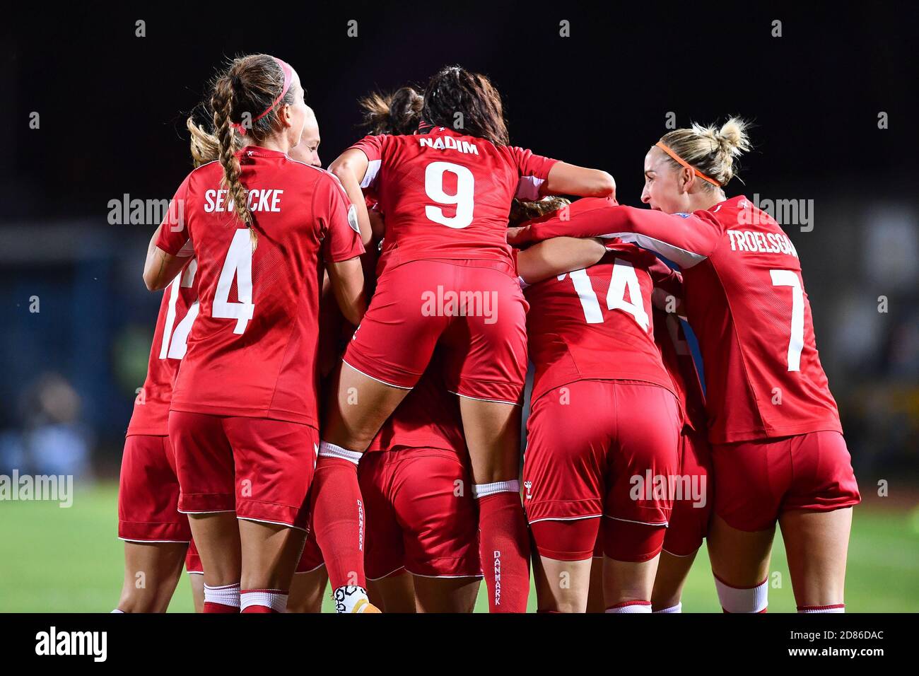 Carlo Castellani Stadium, empoli, Italien, 27 Oct 2020, Danimarca Spieler feiern das Tor bei der EM 2022 Qualifikation - Italien Frauen gegen Dänemark, Italienische Fußballmannschaft - Credit: LM/Lisa Guglielmi/Alamy Live News Stockfoto