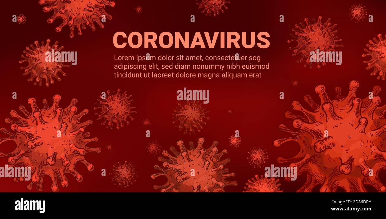Covid-19 Hintergrund. Coronavirus-Infektionskeime. Pandemia 2020 monochrome rote Vektor-Konzept für Banner und Plakate Stock Vektor