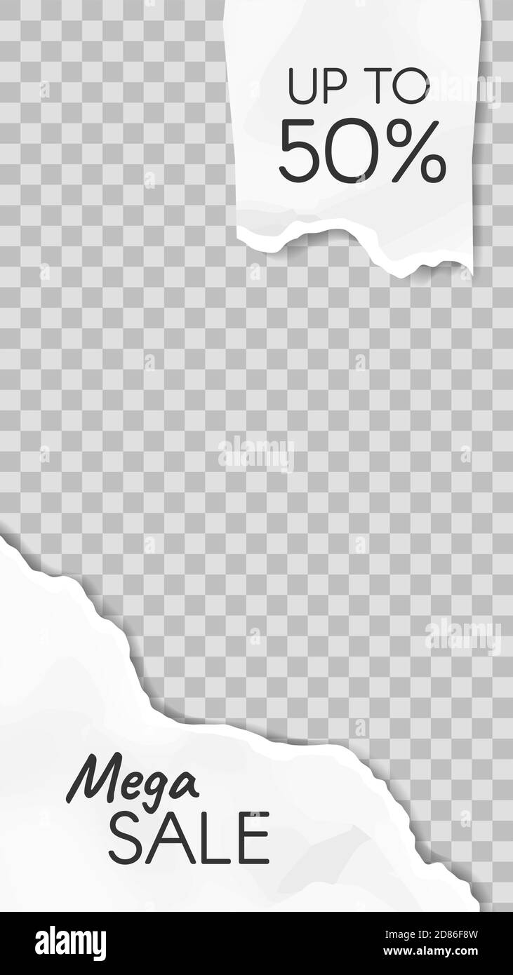 Zerrissene Papiergeschichte. Papier Reste Mega Verkauf Social Media Story Vorlage Stock Vektor