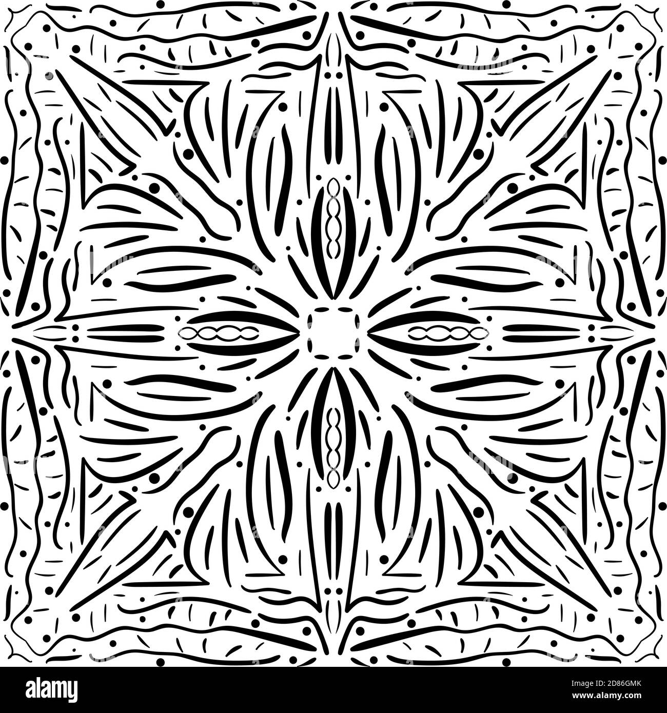 Mandala Schwarz-Weiß-Muster. Vintage-Deko-Elemente. Handgezeichneter Hintergrund. Arabisch, Islam, Indisch Stockfoto
