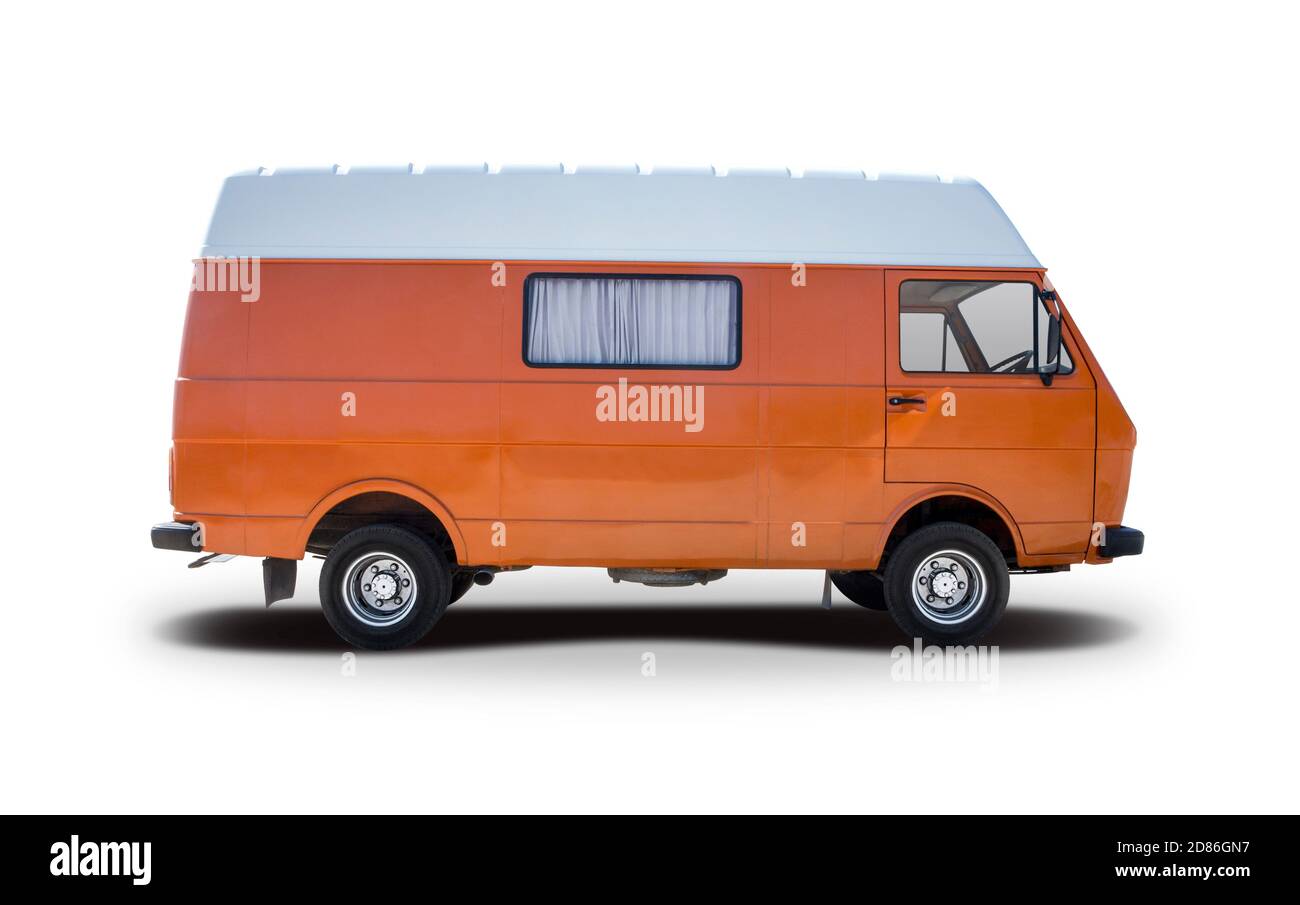 Klassische orange van isoliert auf weißem Hintergrund, Wohnmobil Stockfoto