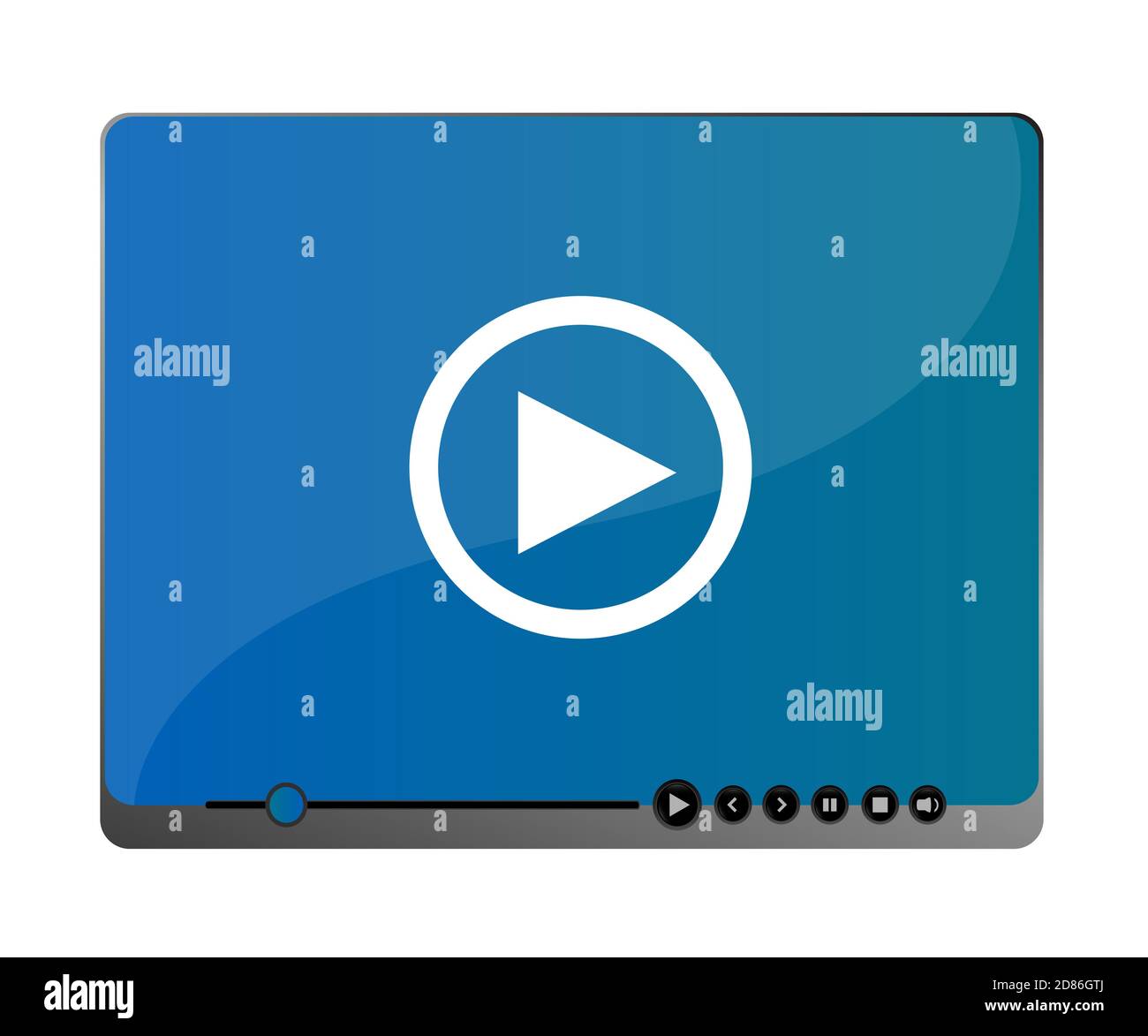 Media Video Player-Schnittstelle. Symbol für Wiedergabe des Web Media Players. Media-Video-Player auf Weiß isoliert. Stockfoto