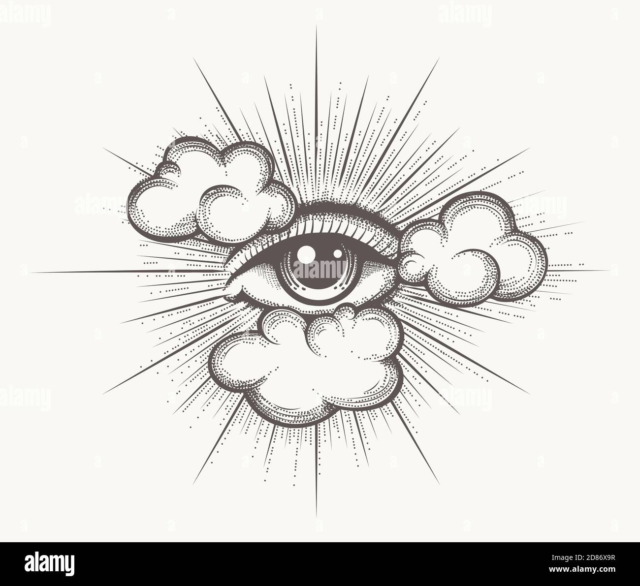 Eye of God Providence Gravur Tattoo. Vektorgrafik. Stock Vektor