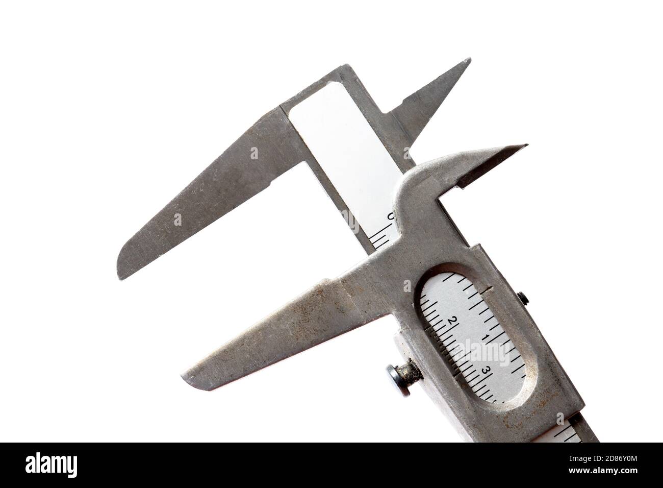 Caliper isoliert auf weißem Hintergrund. Metrische Skala. Stockfoto