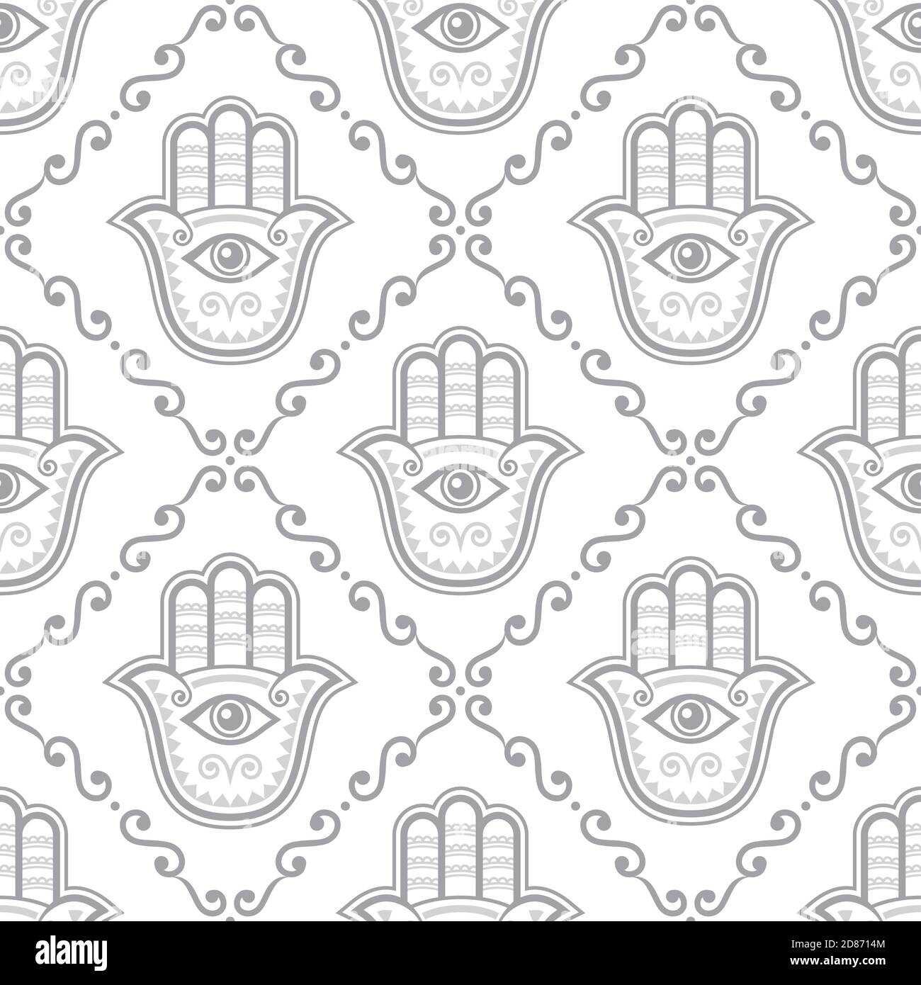 Hamsa Hand nahtlose Vektor-Muster, Khamsa oder Hand von Fatima grau repetitive Design, Symbol des Schutzes vor Teufelsauge Hintergrund Stock Vektor