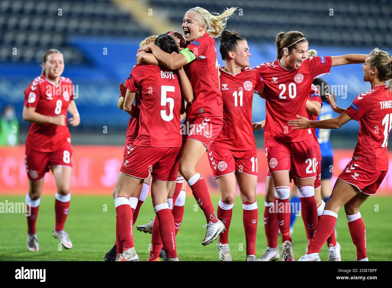 Carlo Castellani Stadium, empoli, Italien, 27 Oct 2020, Dänemark Spieler feiern den Sieg bei der EM 2022 Qualifikation - Italien Frauen gegen Dänemark, Italienische Fußballmannschaft - Credit: LM/Lisa Guglielmi/Alamy Live News Stockfoto