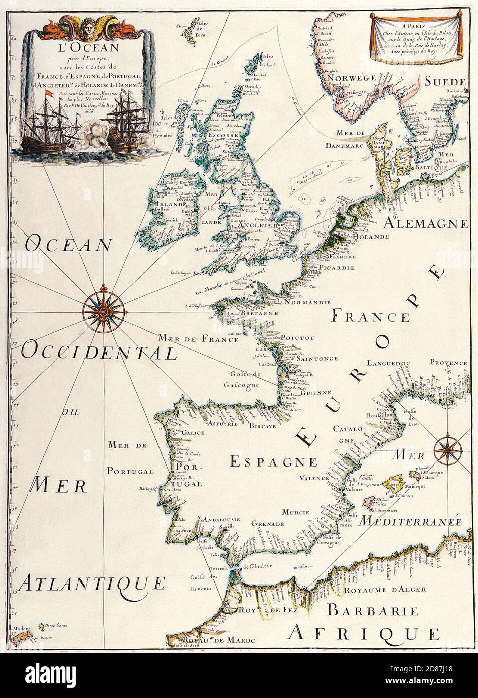 Antike Landkarten der Weltkarte von Europa, Matthaus Merian, c 1641 Stockfoto