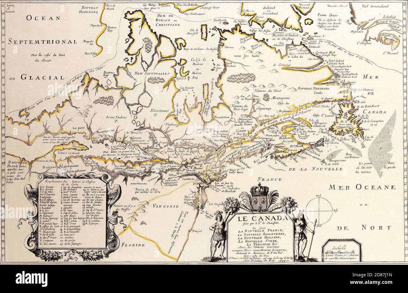 Antike Landkarten der Welt. Karte von Kanada. Samuel De Champlain c 1677. Stockfoto