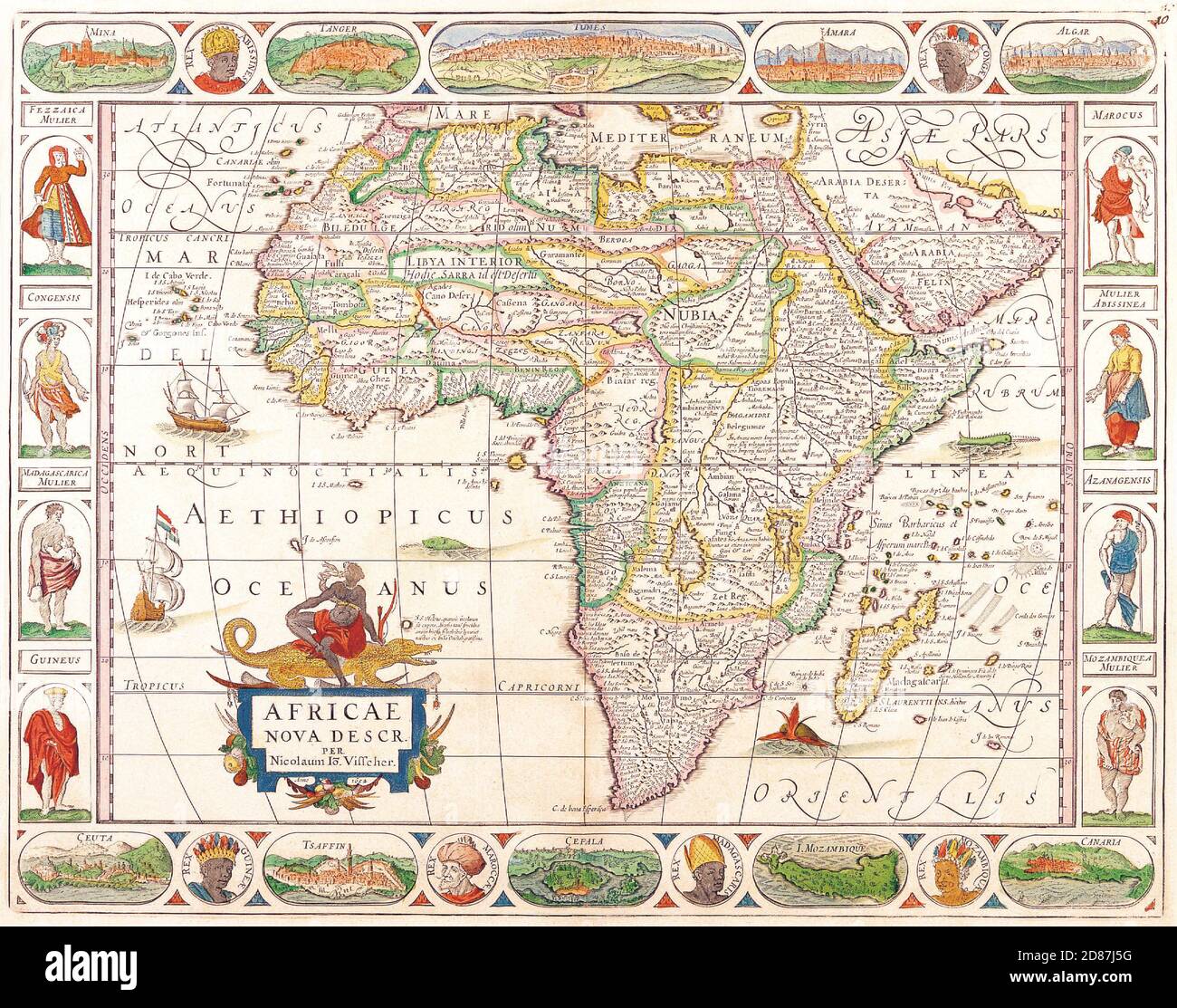 Antike Landkarten der Weltkarte von Afrika Nicolas Visscher c 1658 Stockfoto