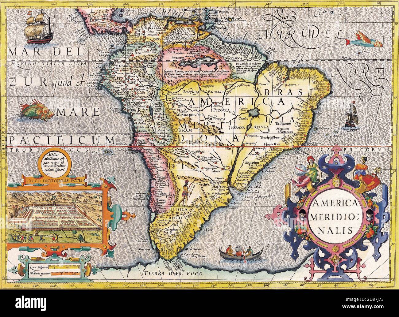 Antike Landkarten der Welt. Nord- Und Südamerika. Henricus Hondiusc 1630. Stockfoto Antike Landkarten der Welt. Nord- Und Südamerika. Henricus Hondiusc 1630. Stockfoto