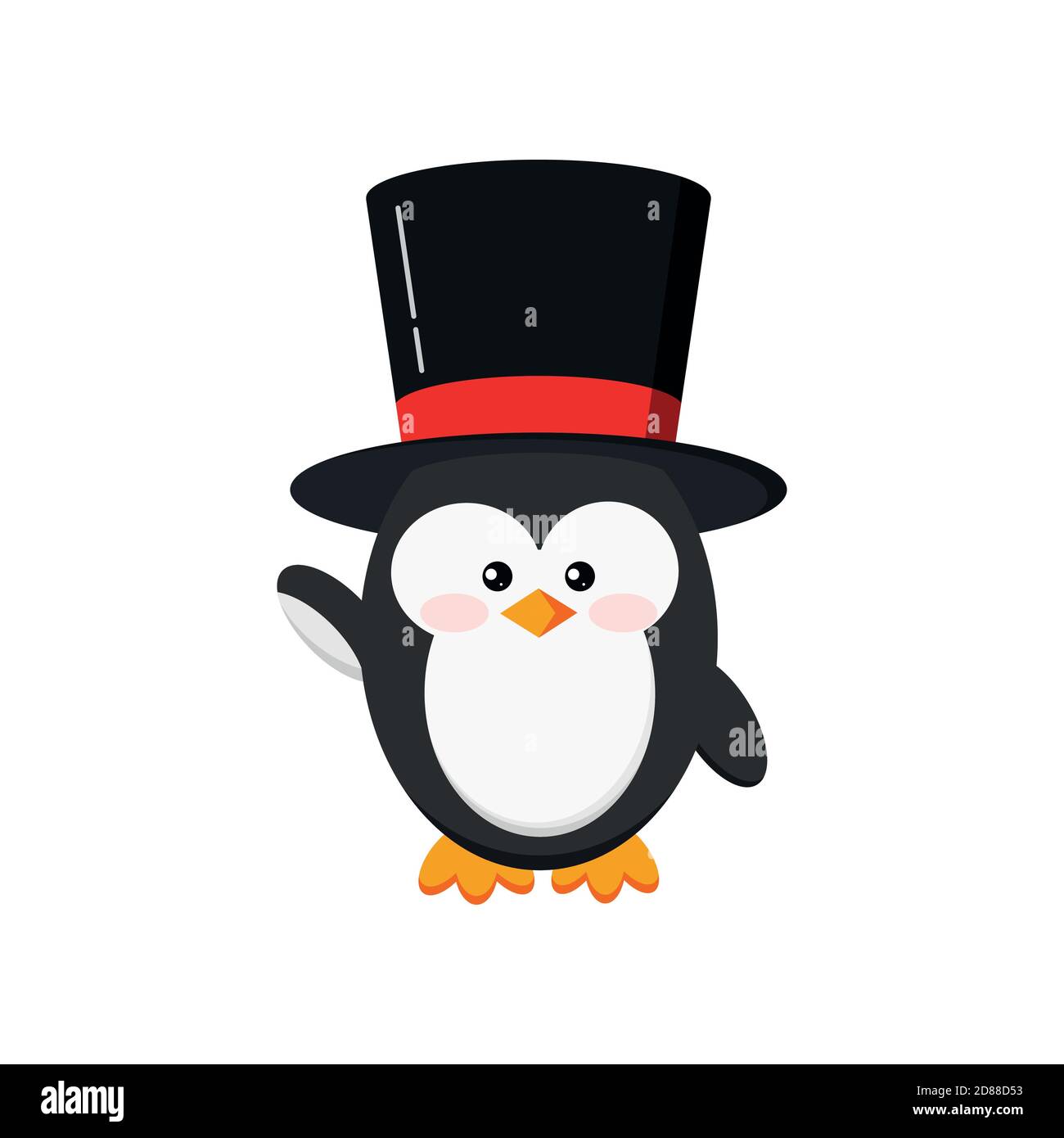 Niedlichen Pinguin Junge in schwarzem Hut isoliert auf weißem Hintergrund. Stock Vektor