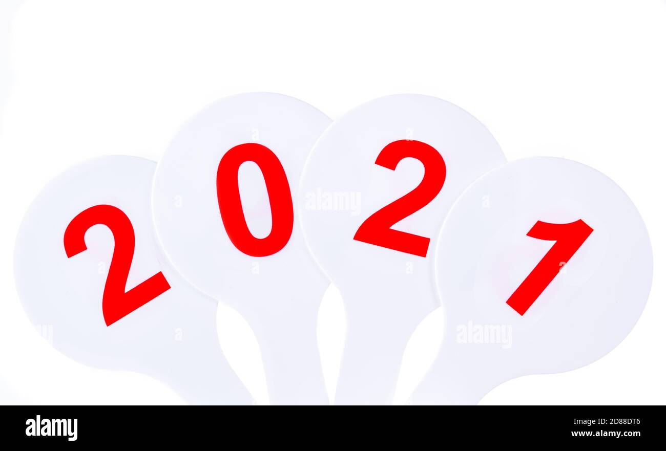 2021 neue Jahreszahlen aus Schulkonto Trainingsset weiß Hintergrund Stockfoto