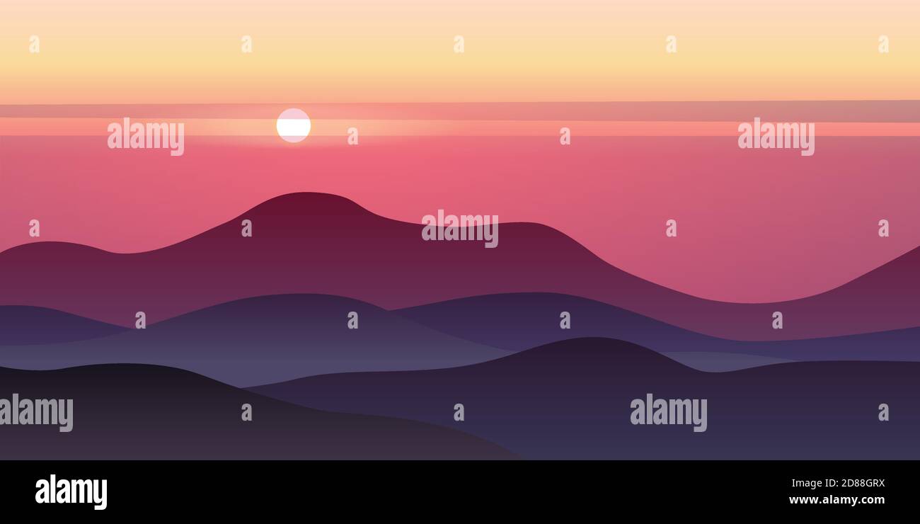 Vektor Hintergrund der schönen Landschaft mit Hügeln, Dämmerung Himmel, Hintergrund in flachen Cartoon-Stil - polygonale Landschaft Illustration. Stock Vektor