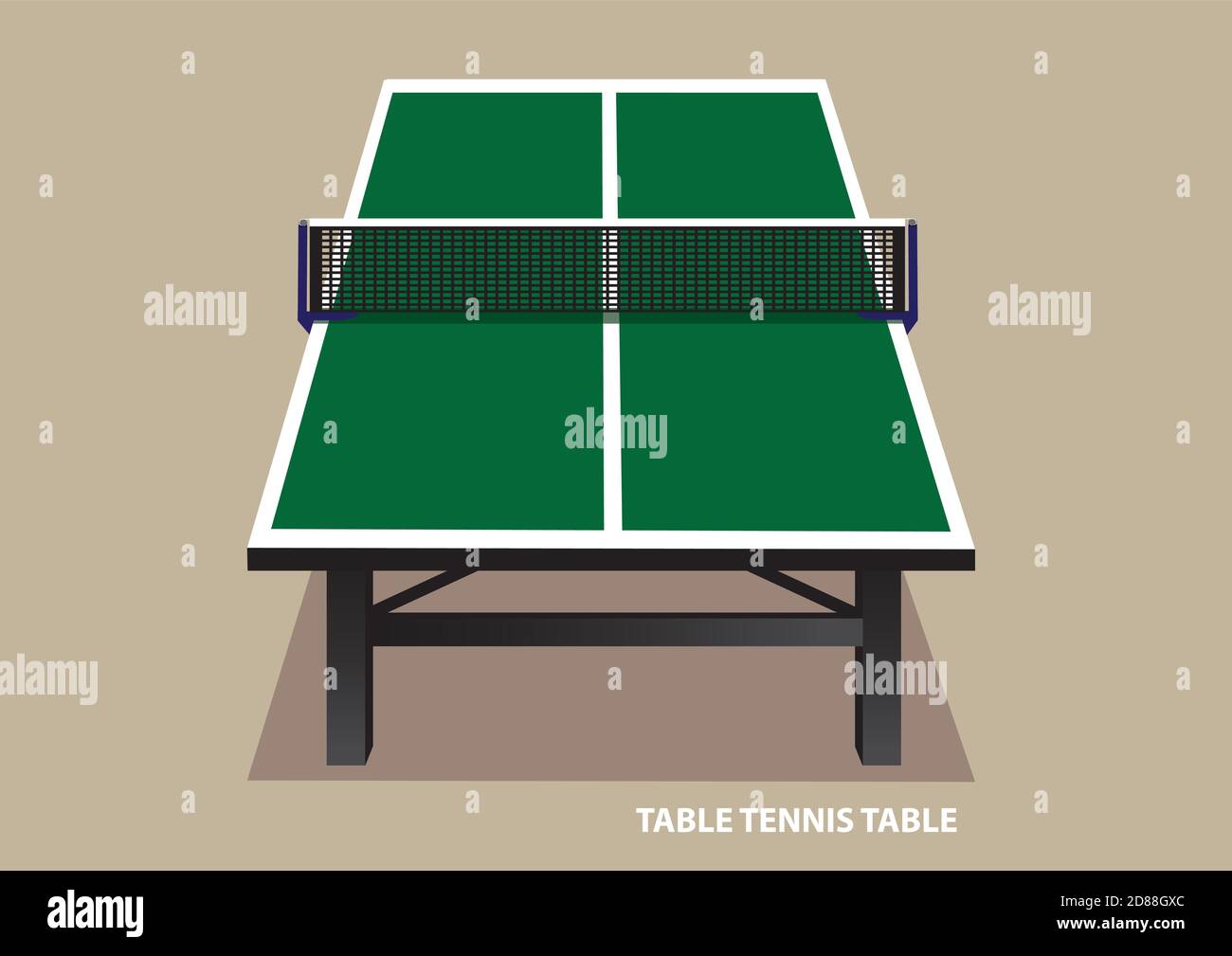 Vektor-Illustration von grünen Holz Tischtennisplatte von einem Ende in hohen Winkel Schuss isoliert auf schlichten hellbraunen Hintergrund gesehen. Stock Vektor
