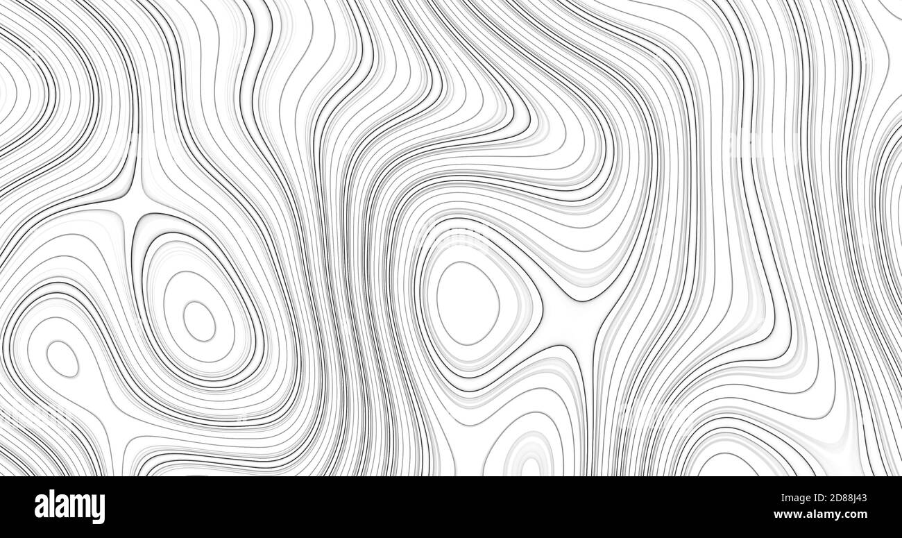 Abstrakte schwarz-weiße topografische Konturen Linien Stockfoto