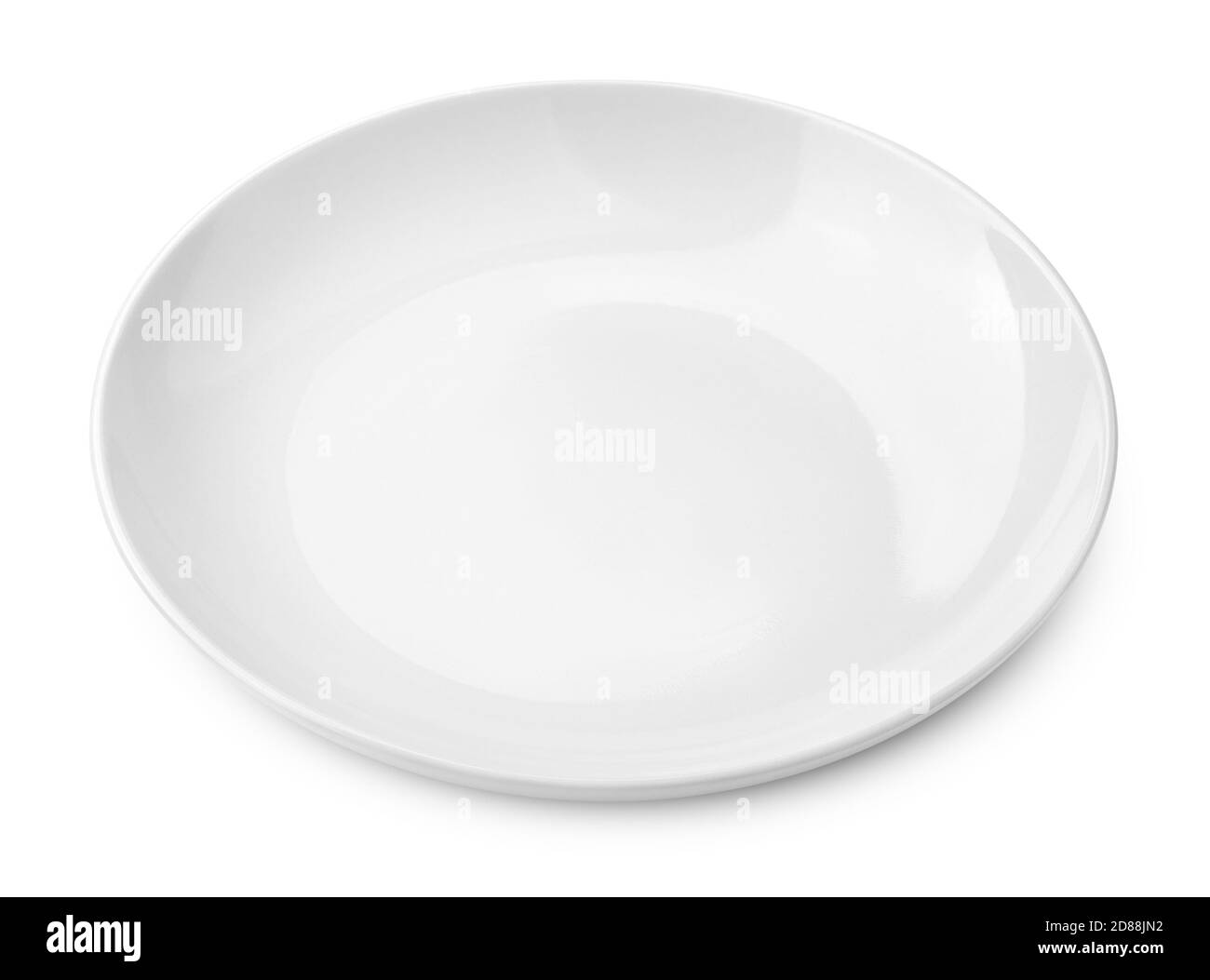 Leere Platte, isoliert auf weißem Hintergrund, Beschneidungspfad, volle Schärfentiefe Stockfoto