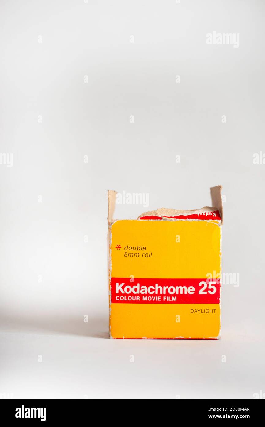 Kodachrome 25 Filmbox geöffnet Stockfoto