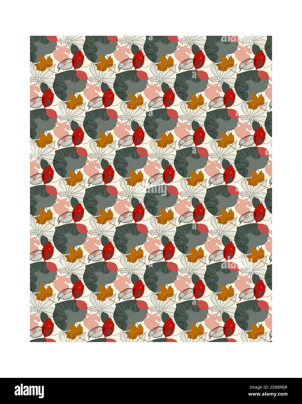 Nahtlose Zusammensetzung der Herbstblätter mit Herbstfarben in der Stil einer minimalistischen Illustration von einfachen Linien und ein Limitierte Farbauswahl Stock Vektor
