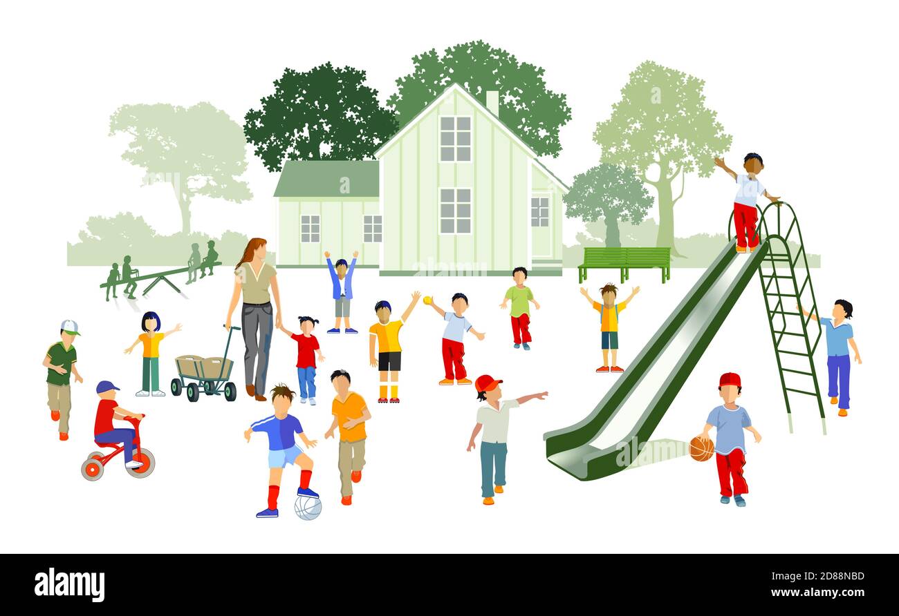 Kinder spielen im Kindergarten - Vektor-Illustration Stock Vektor
