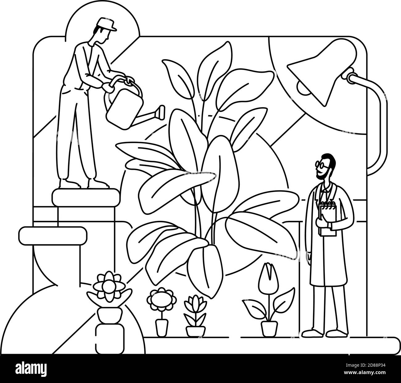 Botanical Experiment dünne Linie Konzept Vektor Illustration Stock Vektor