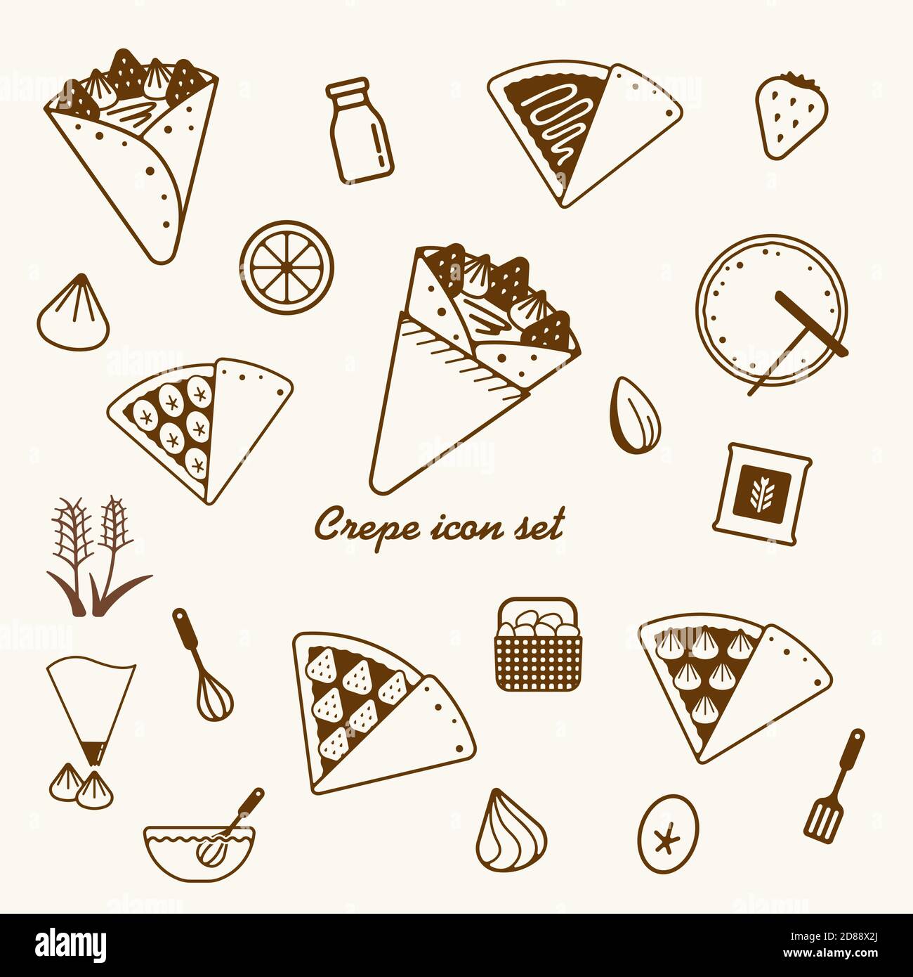 Crepe & Sweets Icon Illustration Set Stock Vektor