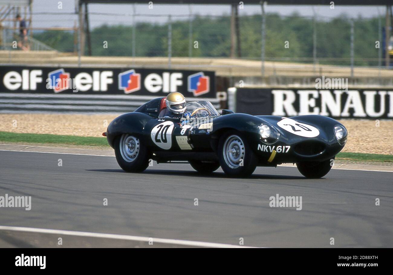 D-Typ Jaguar Rennen bei den Coy's Classic Historic Races, Silverstone UK 1995 Stockfoto