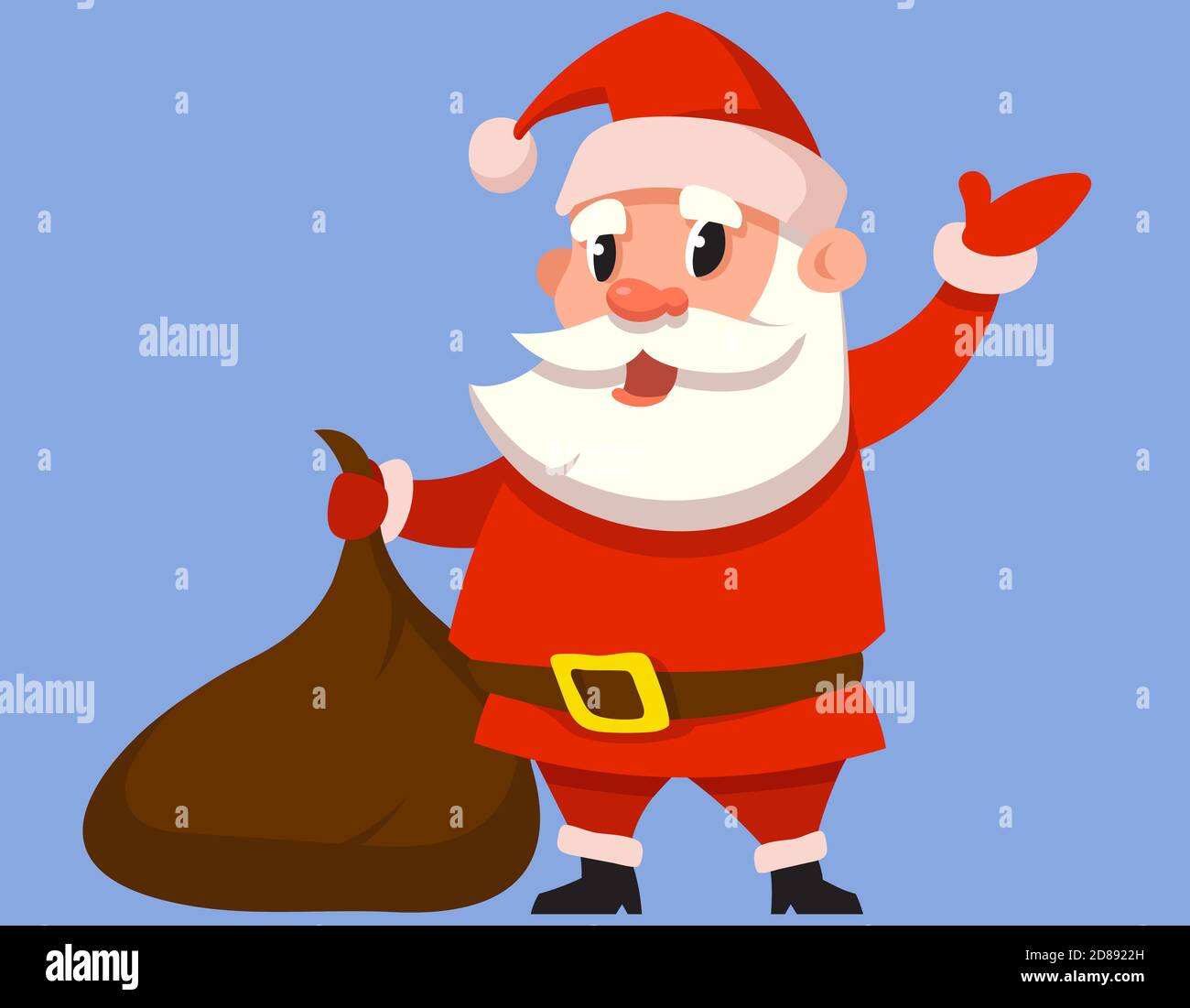 Weihnachtsmann hält Geschenksack. Weihnachtsfigur im Cartoon-Stil. Stock Vektor