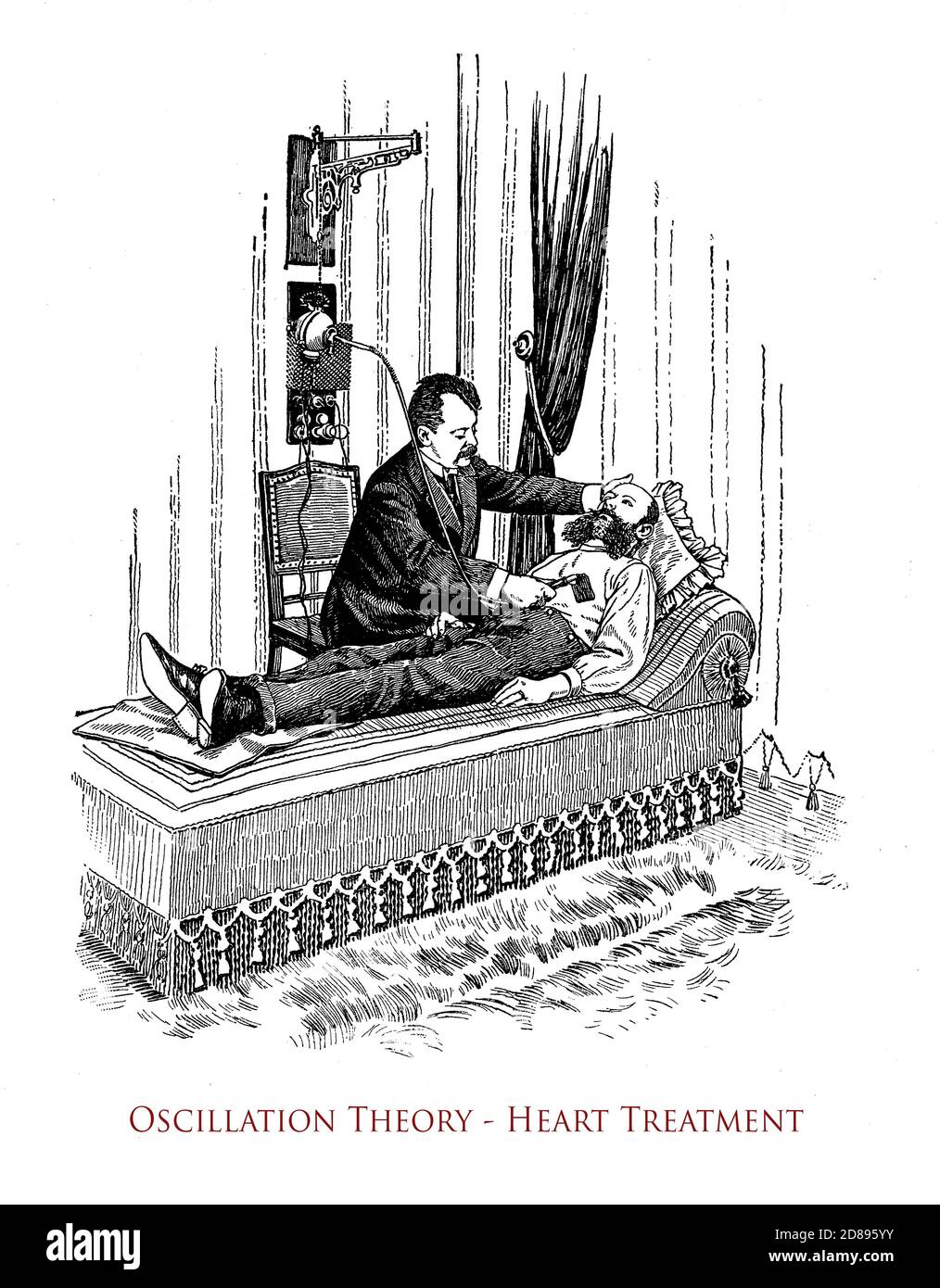Alternative Medizin, Heilung mit Strom: Elektrotherapeutische Herzbehandlung, Vintage Illustration Stockfoto