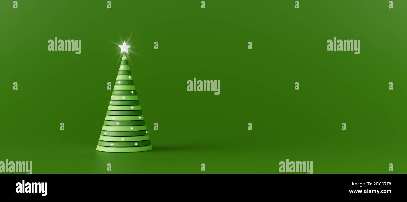 Geschmückter Weihnachtsbaum auf grünem Hintergrund. Winterurlaub minimal Konzept 3d Rendern 3d-Illustration Stockfoto
