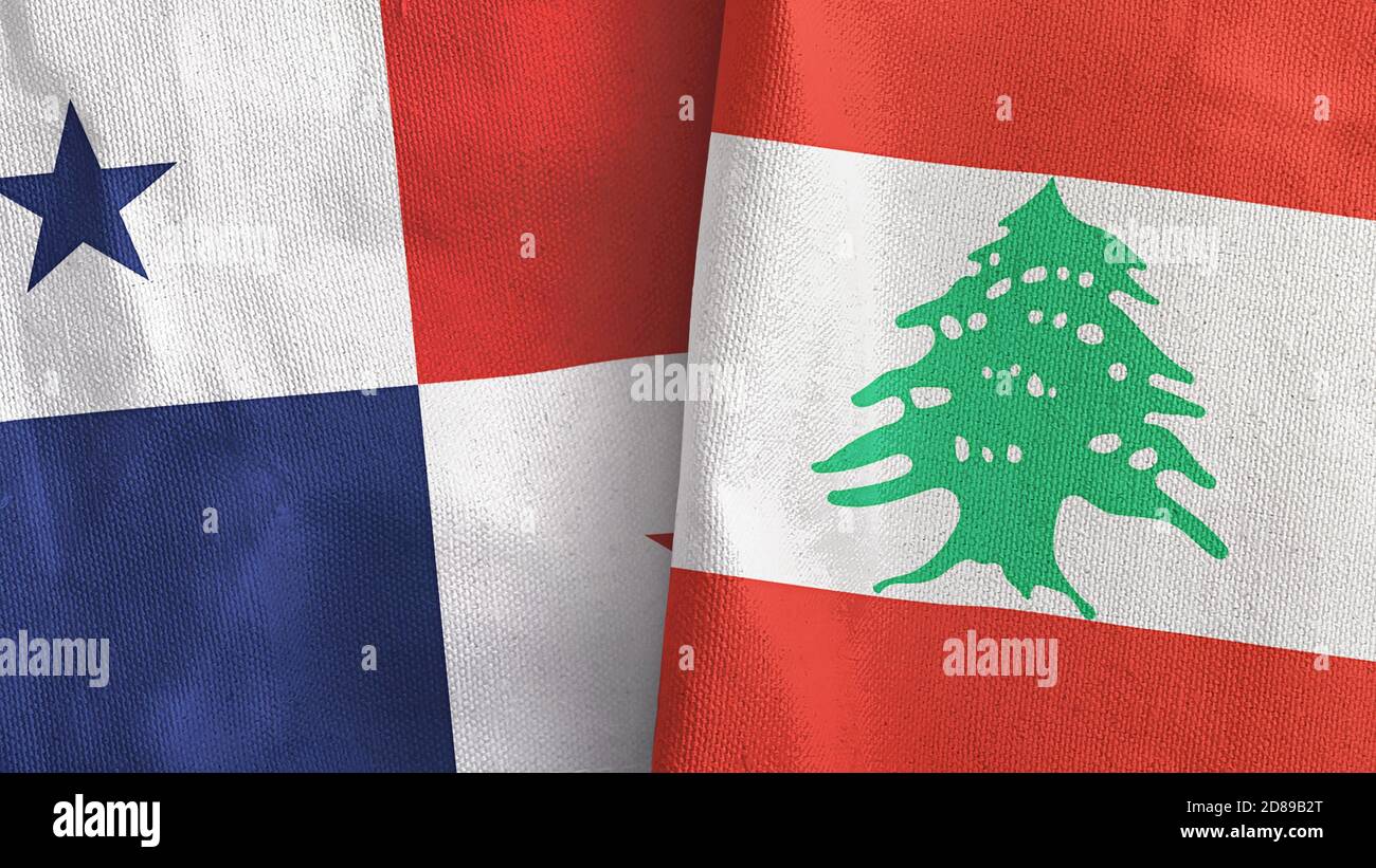 Libanon und Panama zwei Flaggen Textil-Tuch 3D-Rendering Stockfoto