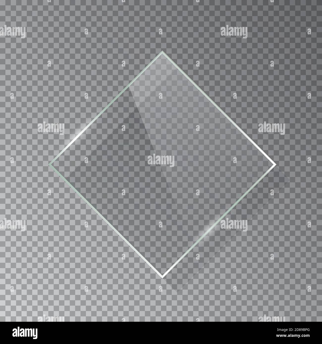 Realistischer horizontaler rechteckiger 3D-Glasrahmen isoliert auf grauem transparentem Hintergrund. Kreative Rahmenplatte Objekt. Quadratischer Rahmen. Stock Vektor