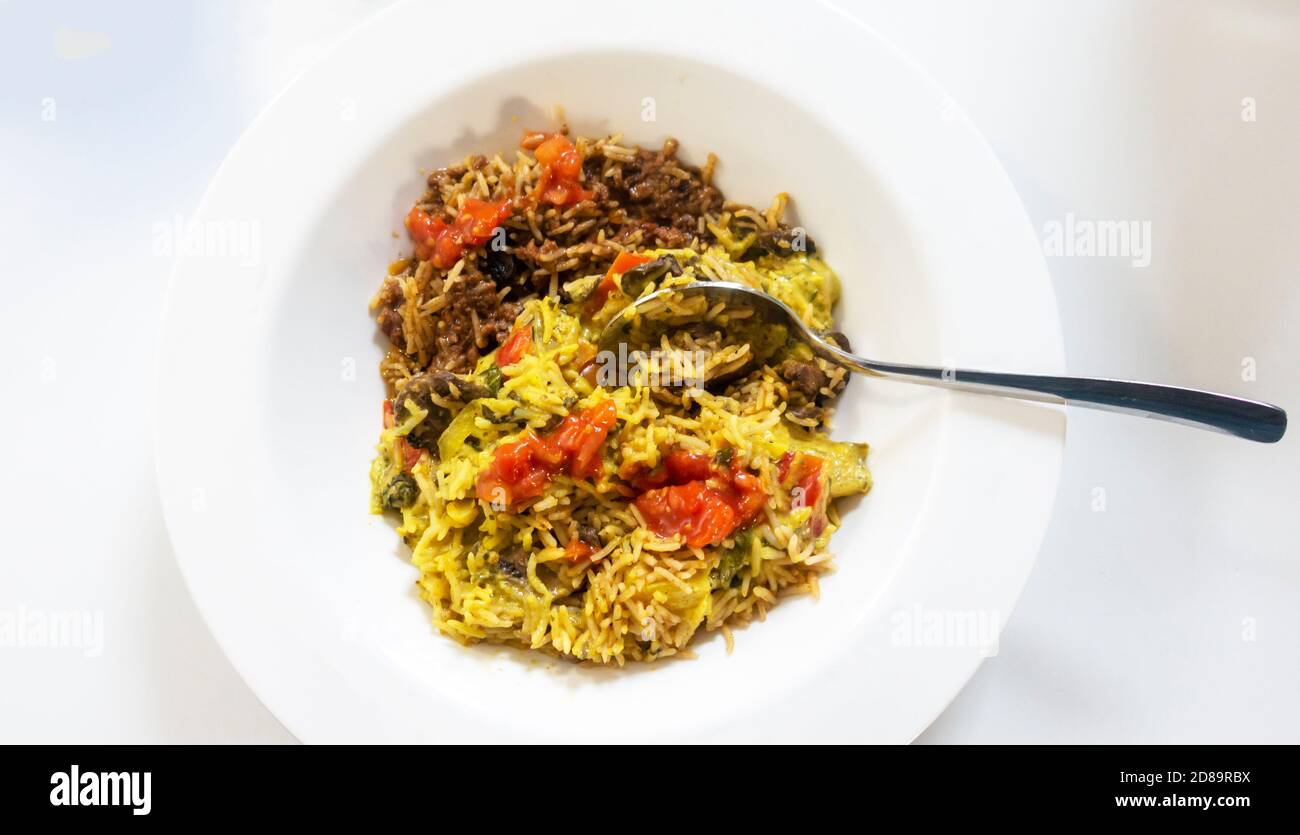 Würziges Lammfleisch mit Reis, einem indischen Eintopf Stockfoto