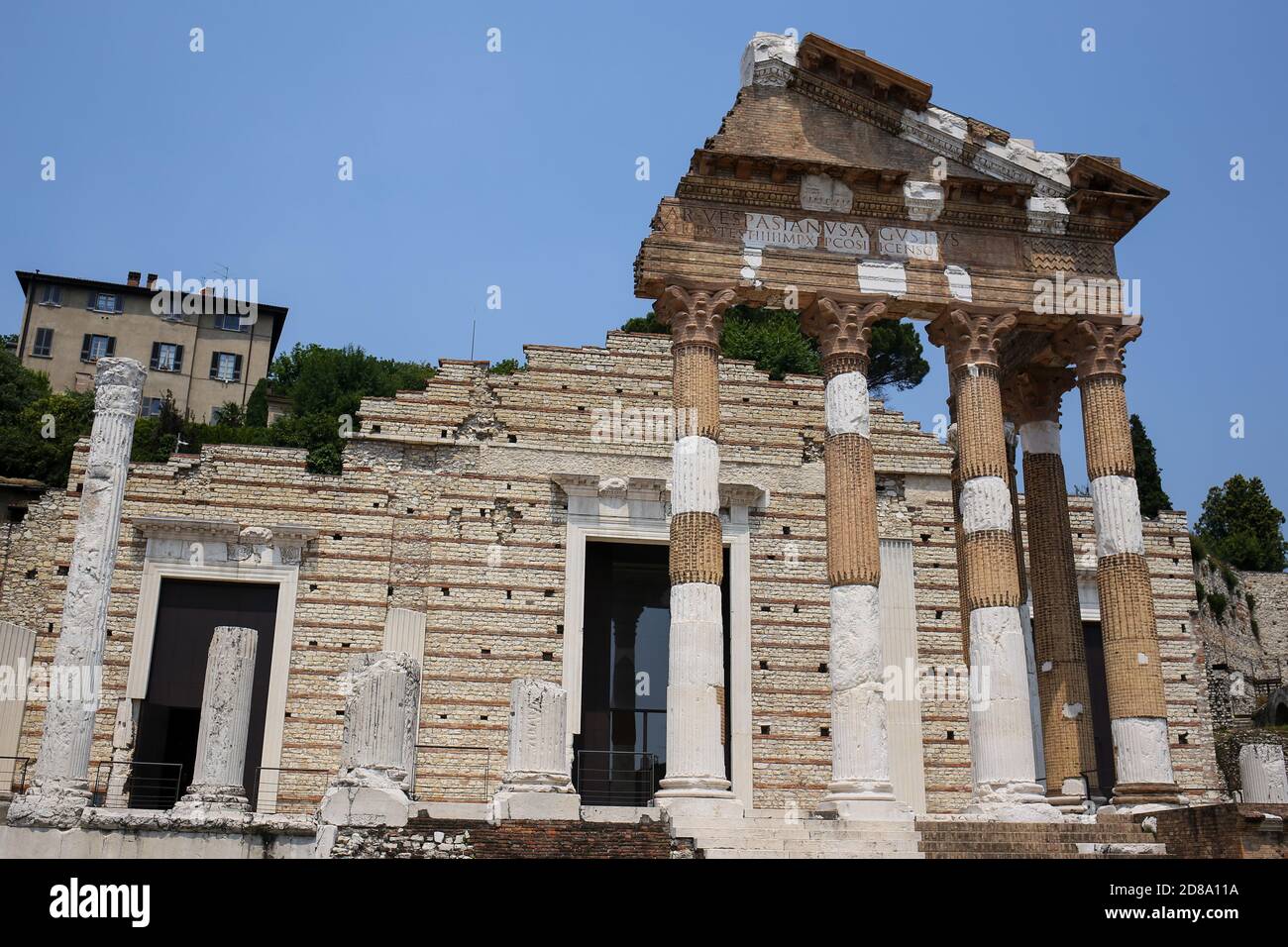 Brescia, Italien: Die Ruine des Kapitols von Brescia, das Kapitol von Brixia, ein Tempel, der der Verehrung der Kapitolinischen Triade -Jupiter,Juno und Mi gewidmet ist Stockfoto