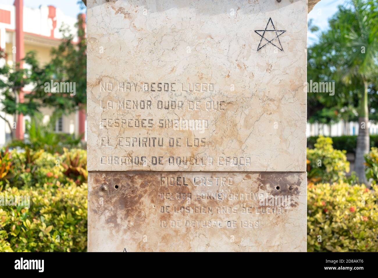 Inschrift in Carlos M. de Cespedes in Holguin, Kuba Stockfoto