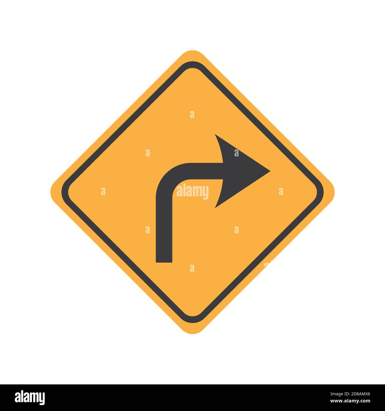 Biegen Sie rechts Glyphen Symbol Straßenschild Vektor-Illustration in weißem Hintergrund. Biegen Sie rechts ab Stock Vektor