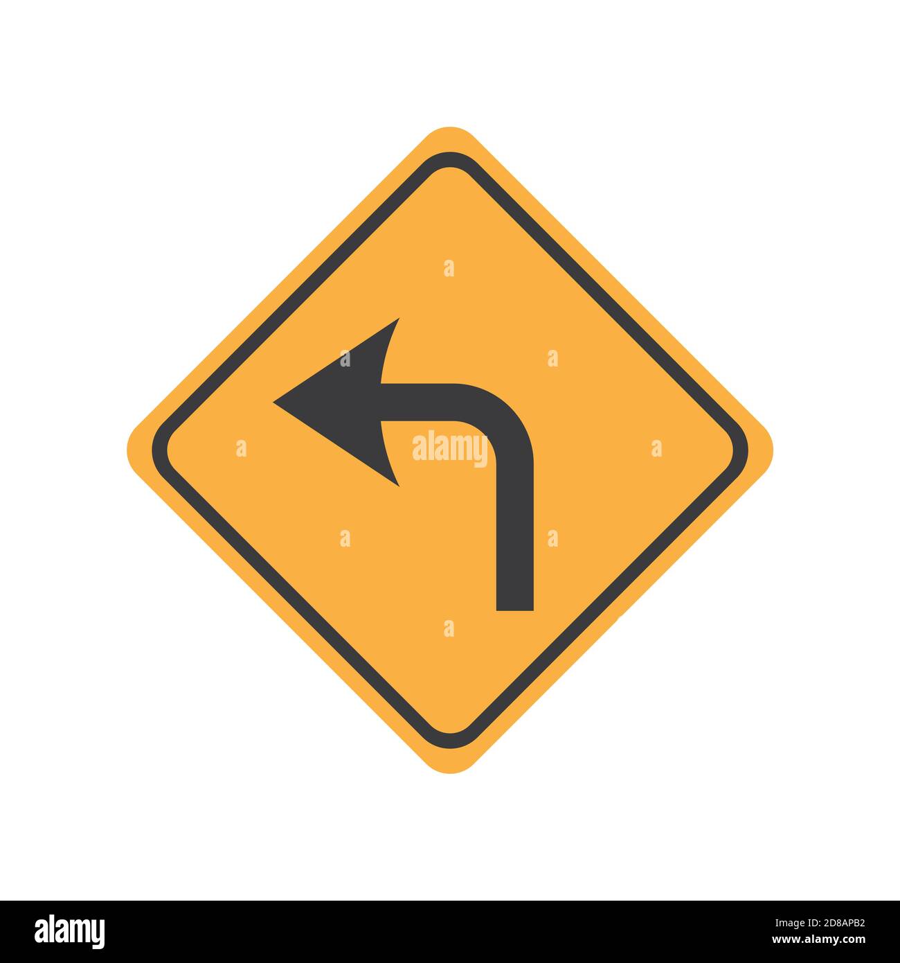 Biegen Sie links Glyphe Symbol Straßenschild Vektor-Illustration in weißem Hintergrund. Biegen Sie links ab Stock Vektor