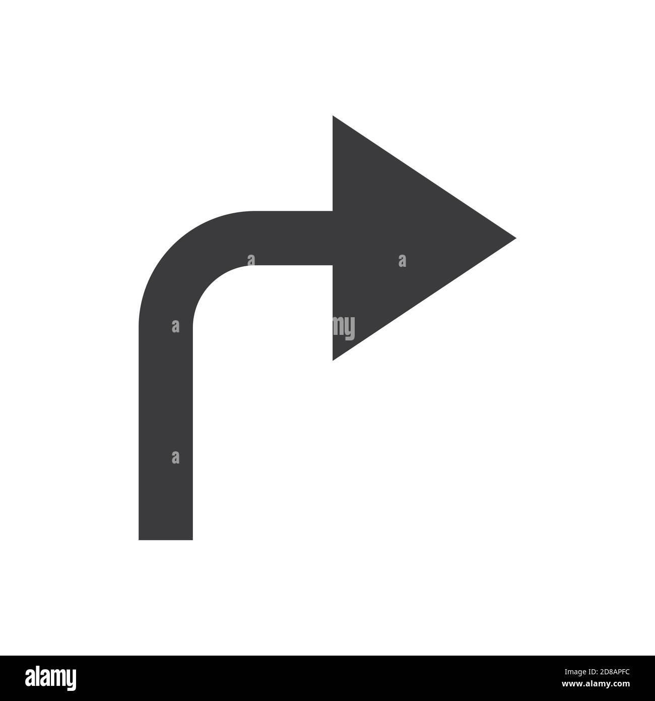 Biegen Sie rechts Glyphen Symbol Straßenschild Vektor-Illustration in weißem Hintergrund. Biegen Sie rechts ab Stock Vektor