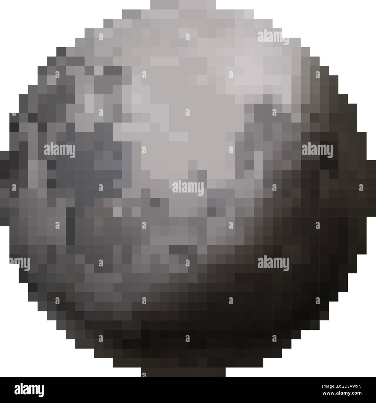 Heller glänzender Mond, niedlicher Satellit im Pixel-Art-Stil auf Weiß Stock Vektor