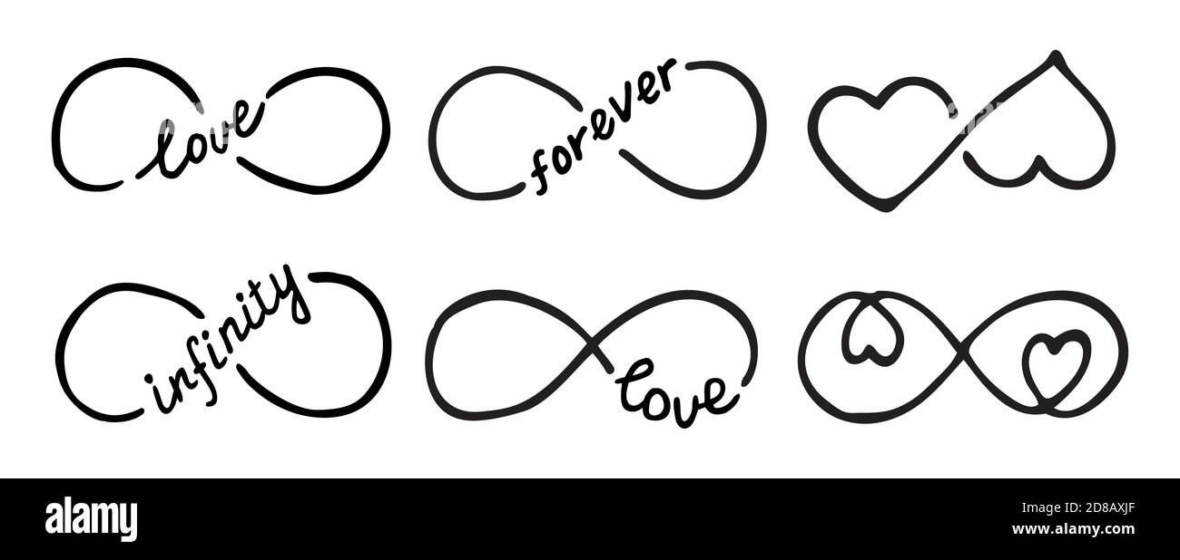 Infinity-Symbole mit Worten Liebe, Unendlichkeit, für immer Stock Vektor