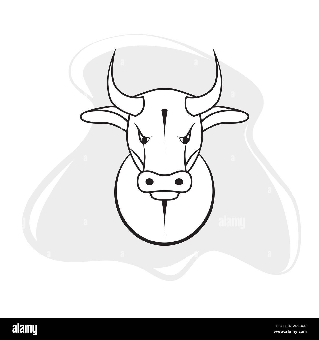 Stierkopf-Symbol, schwarz-weiß, einfache Strichkunst Stock Vektor