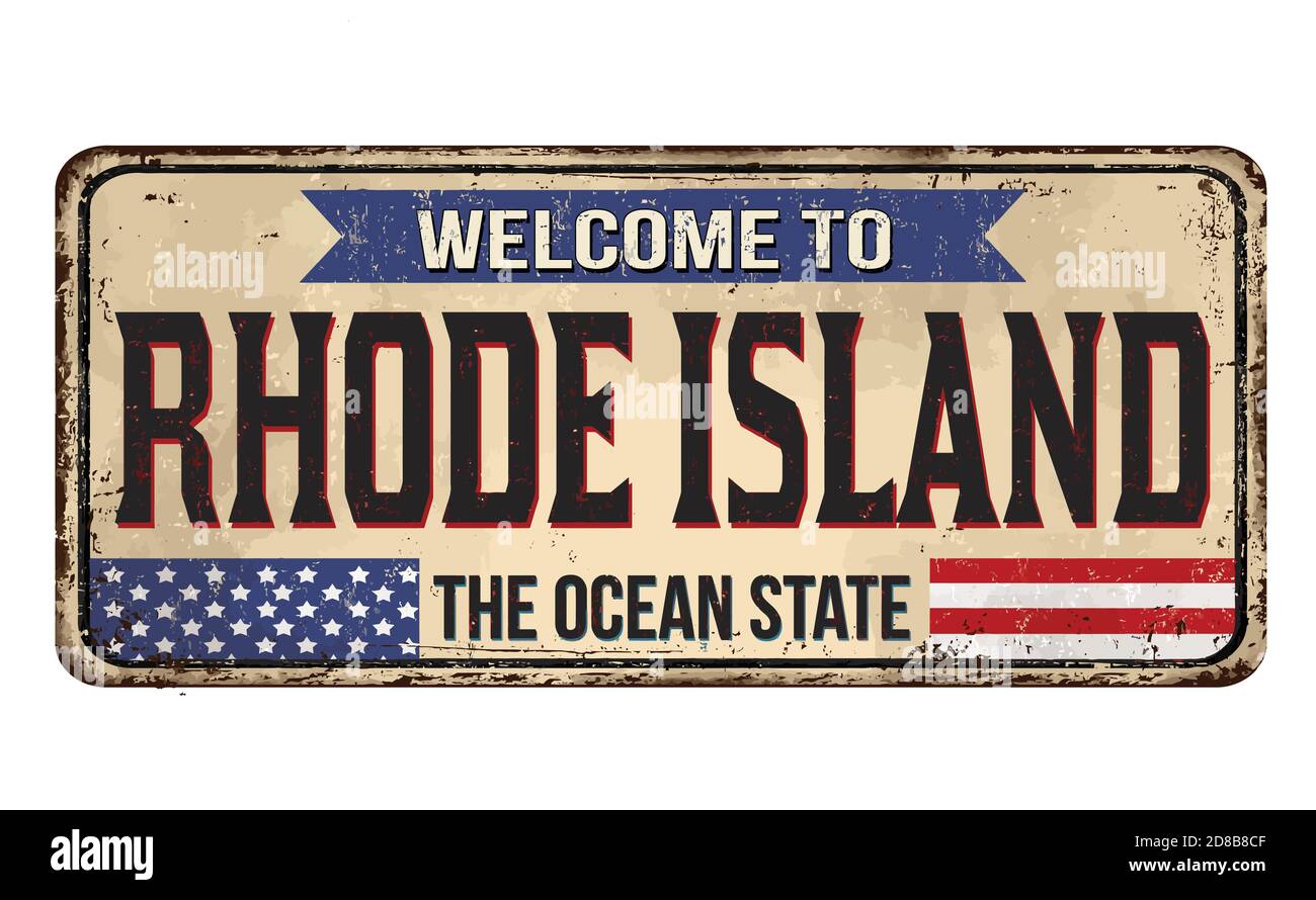 Willkommen bei Rhode Island Vintage Rusty Metal Schild auf weißem Hintergrund, Vektorgrafiken Stock Vektor